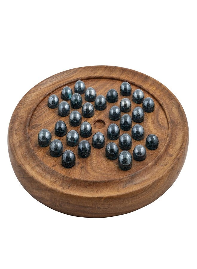 TOOLARTâ„¢ Wooden Solitaire Board Game in with Glass Marbles Brain-vita Unique Game 9" - Best Gift for Kids, Teens & Adults Made in India (RH_Solitaire_8) - Image 1